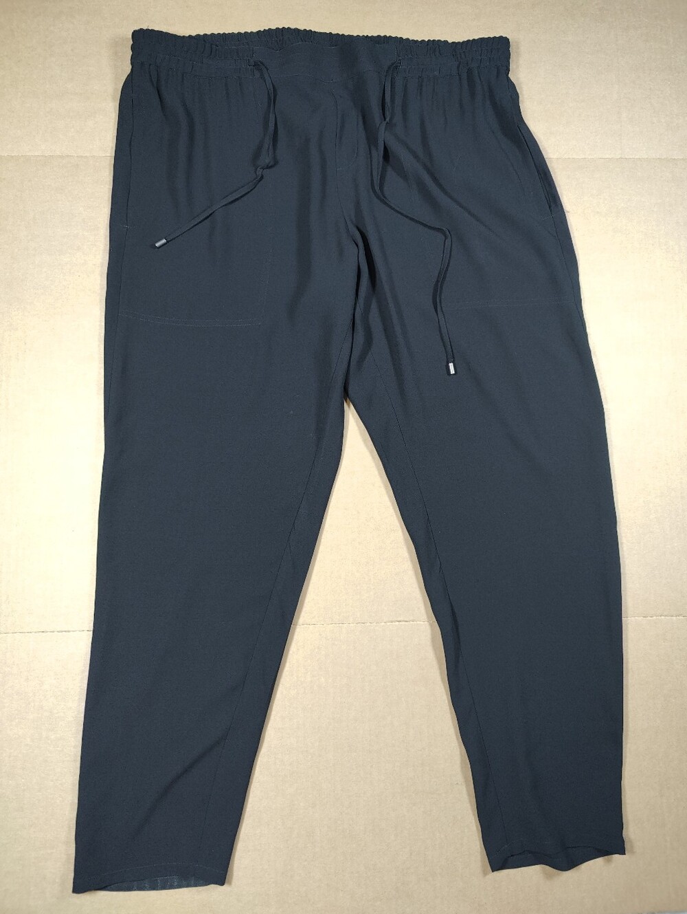Eileen Fisher Womens Black 100% Silk Drawstring Tapered Jogger Pants Size L